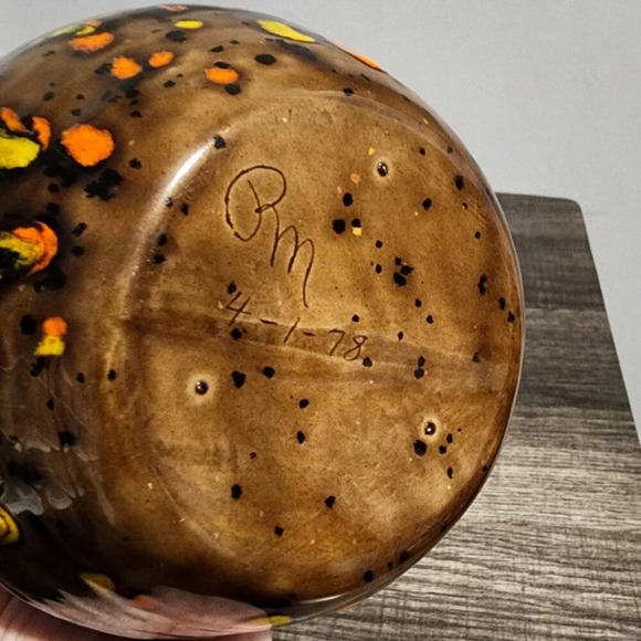 Vintage Ceramic Planters Pot Set Speckled Brown Orange Yellow MCM Mid Century - Picture 3 of 4